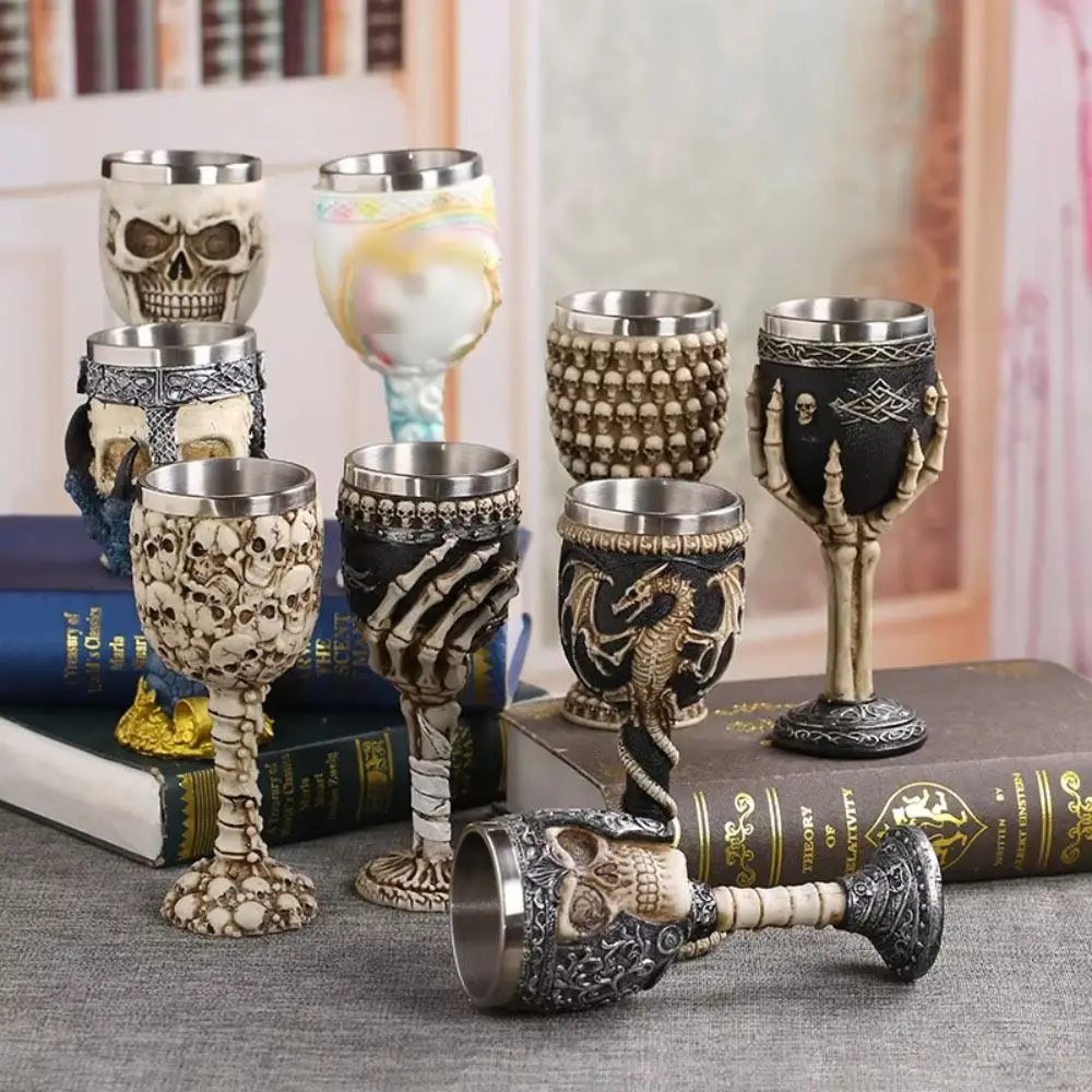 Personalized Skeleton Gothic Wine Cup Retro Punk Viking Dragon Drinking Mug Stainless Steel Skull Goblet Halloween Gift