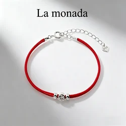La Monada 925 Sterling Silver Double Red String Bracelet for Women Dainty CZ Rope Adjustable Lucky Jewelry Gift for Her