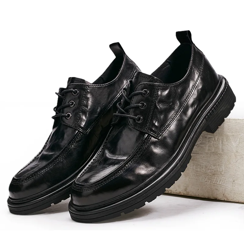 

New Men Formal Business Genuine Leather High End Wedding Shoes Male Handmade Cowhide Derby Shoes 030