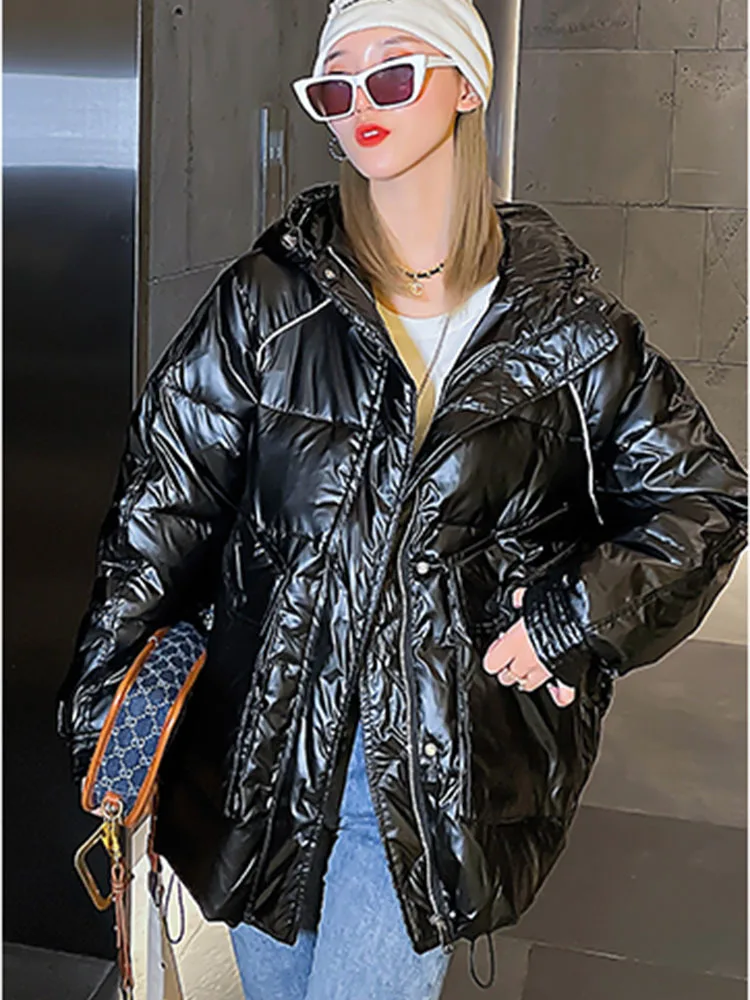 Women\'s Shiny Metal Jackets Winter New Female Cotton Parkas Coats Large Size Women Hoodies Cotton Coat Colorful Coats