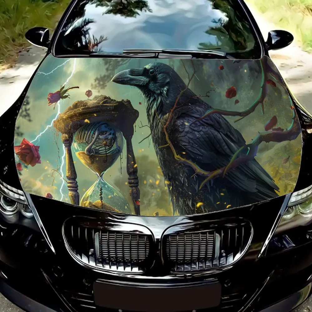 

Lightning Hourglass and Black Crow Car Hood Wrap Color Vinyl Sticker Truck Graphic Bonnet Auto Accessories Decor Decal Gift