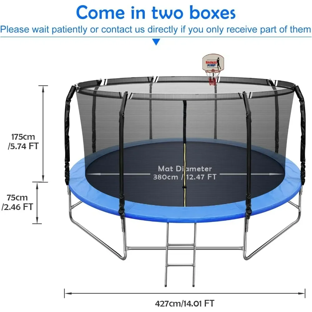 14FT Trampoline with Balance Bar & Basketball Hoop,1.4MM Thickened Recreational Trampoline, Heavy Duty Outdoor Trampoline