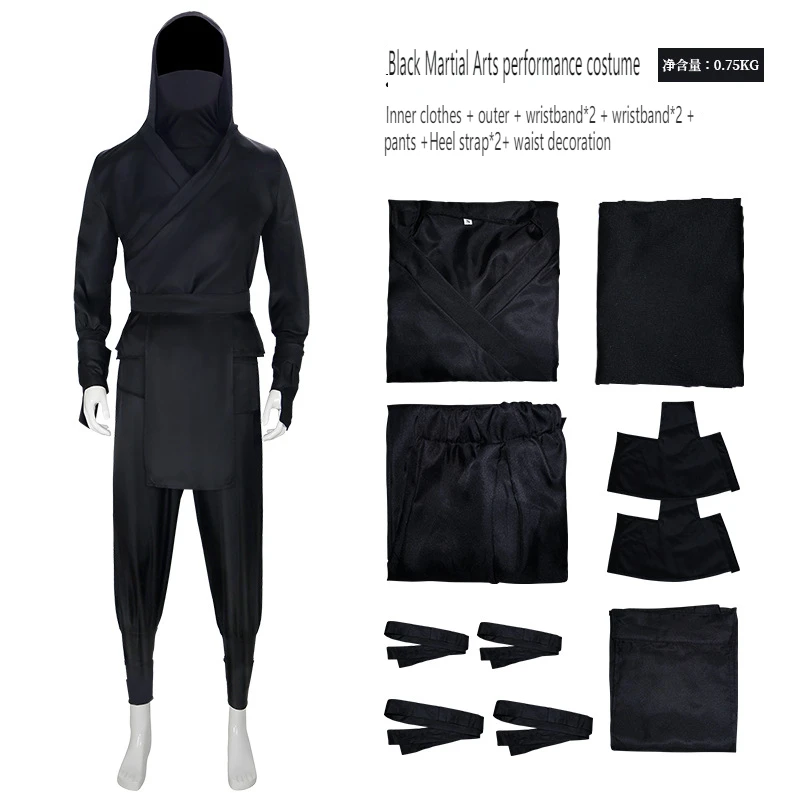 Disfraz de Ninja Japonés para Adultos, Kimono de Fantasía Samurai para Hombre, Uniforme Negro con Capucha, Disfraz de Asesino para Halloween, Carnaval y Fiestas