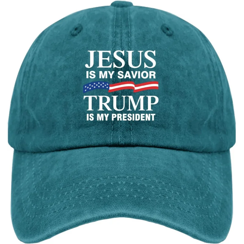 

Jesus is My Savior Trump is My President Hats for Men Baseball Caps Trendy Washed Workout Hats Quick