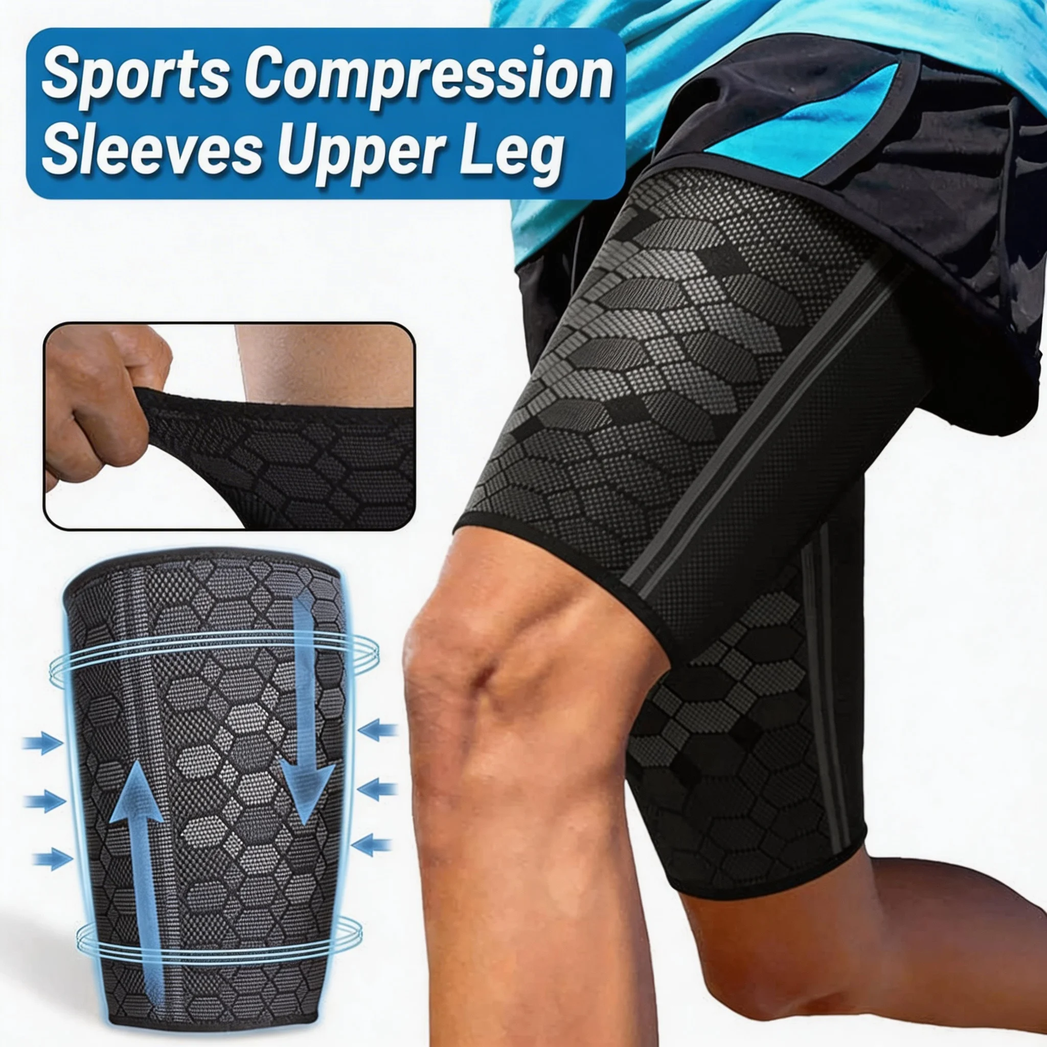 High Elastic Knitted Nylon Sports Thigh Protector, Compression Breathable Thigh Guard, Sweat-Wicking Running Support Gear