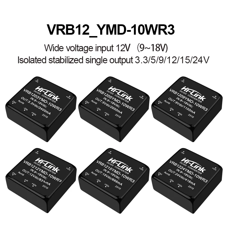 Hi-Link 12/24V to 3/5/12/15/24V 10W DCDC Isolated Converter VRB12xx  24xx YMD-10WR3 Series DCDC Switching Power Supply Module