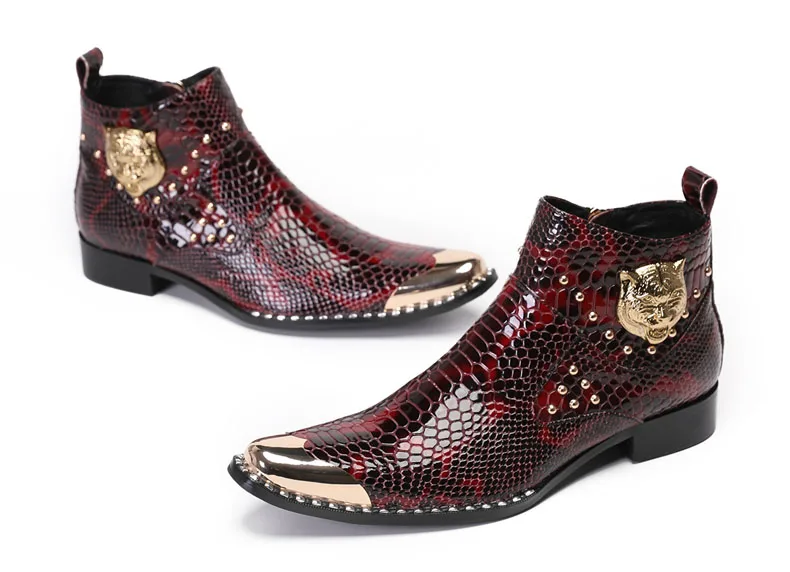 Punk-Stil Echt leder Männer Stiefeletten Eisen schwarz Slip auf Männer Kleid Stiefel italienische formelle Mode Männer Chelsea Stiefel spitz – Detail 9