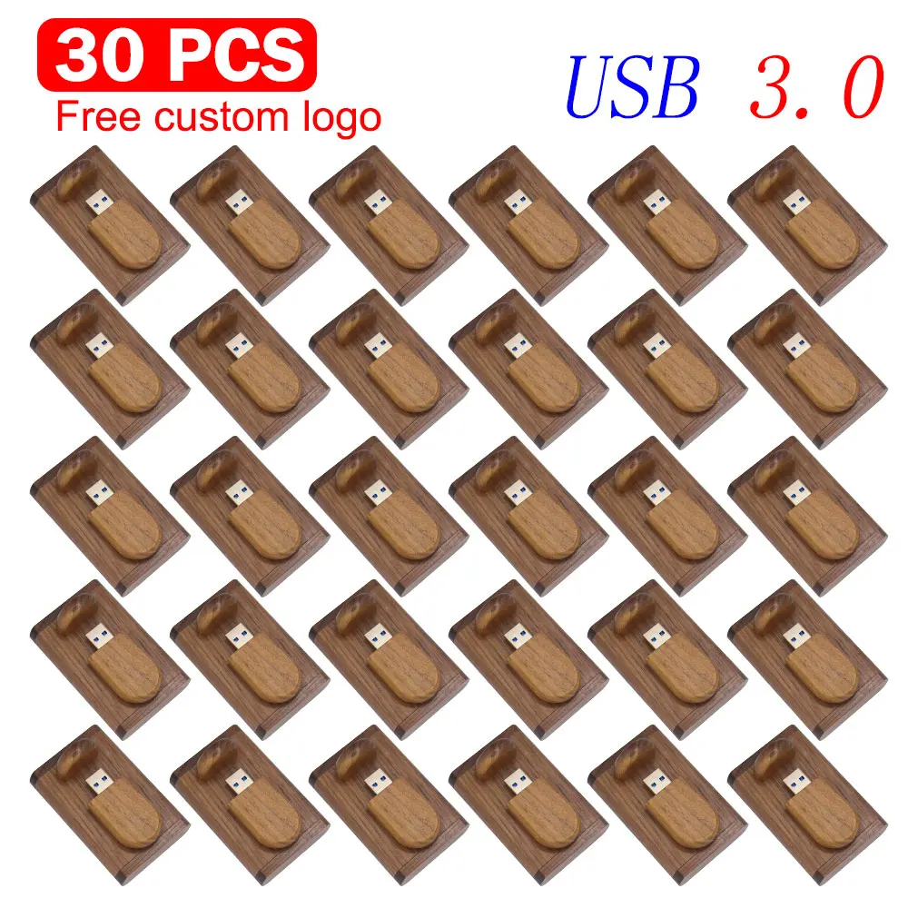 

30pcs/Lot (Free LOGO) High speed USB 3.0 Flash Drive Wooden Pendrive 8GB 16GB 32GB 64GB 128GB Memory Stick Wedding Gift U Disk