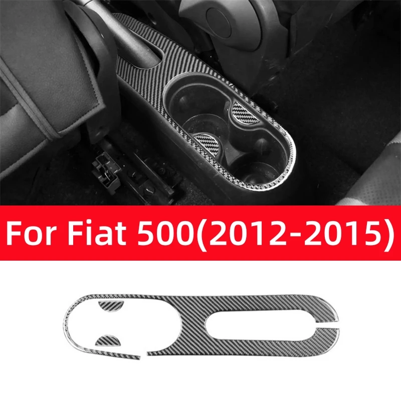 

For Fiat 500 2012-2015 Accessories Carbon Fiber Car Handbrake Panel Water Rear Cup Holder Panel Decoration Sticker Cover Trim