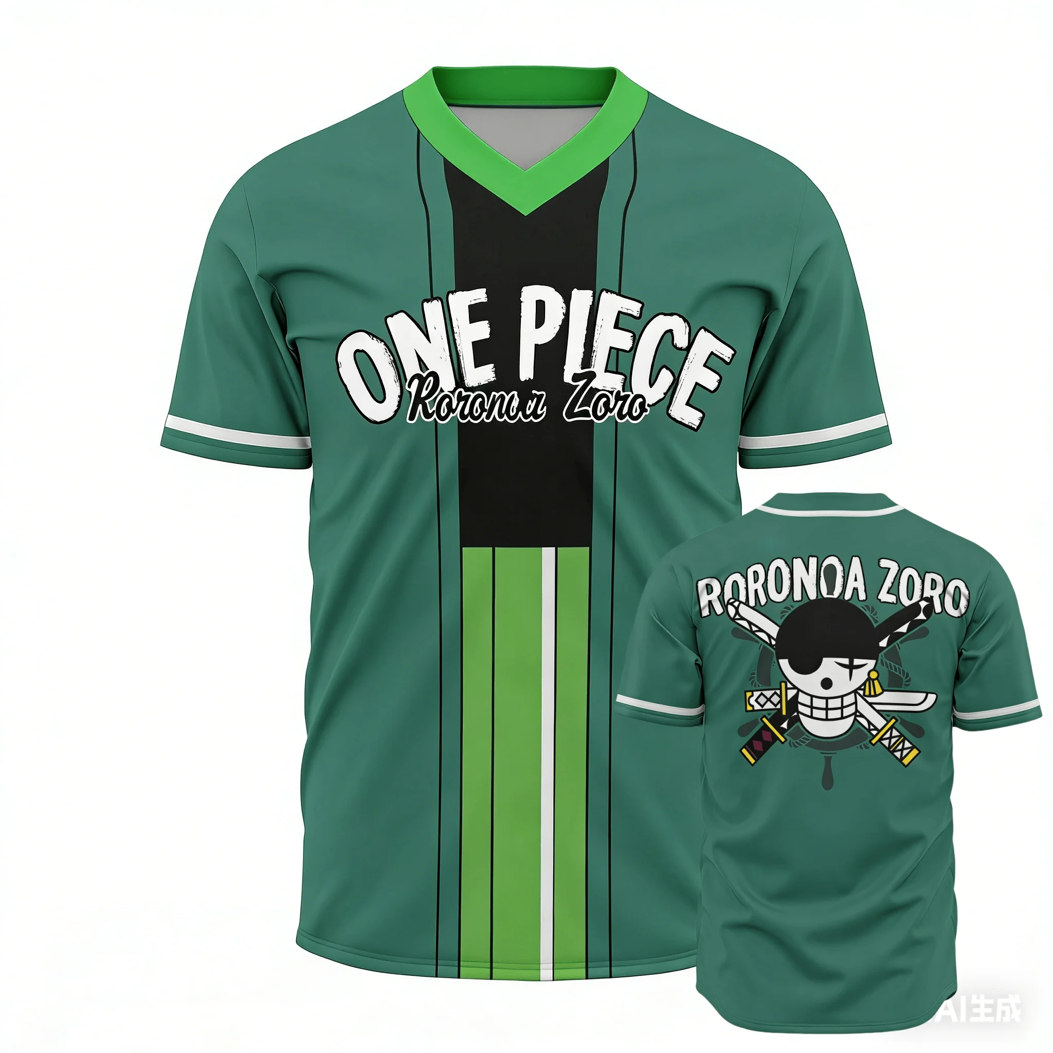 # One Piece Rolonoya Zoron # Camiseta de Manga Corta con Cuello en V, Estilo Deportivo, de Secado Rápido, Holgada, con Diseño de Anime, Nueva para Verano