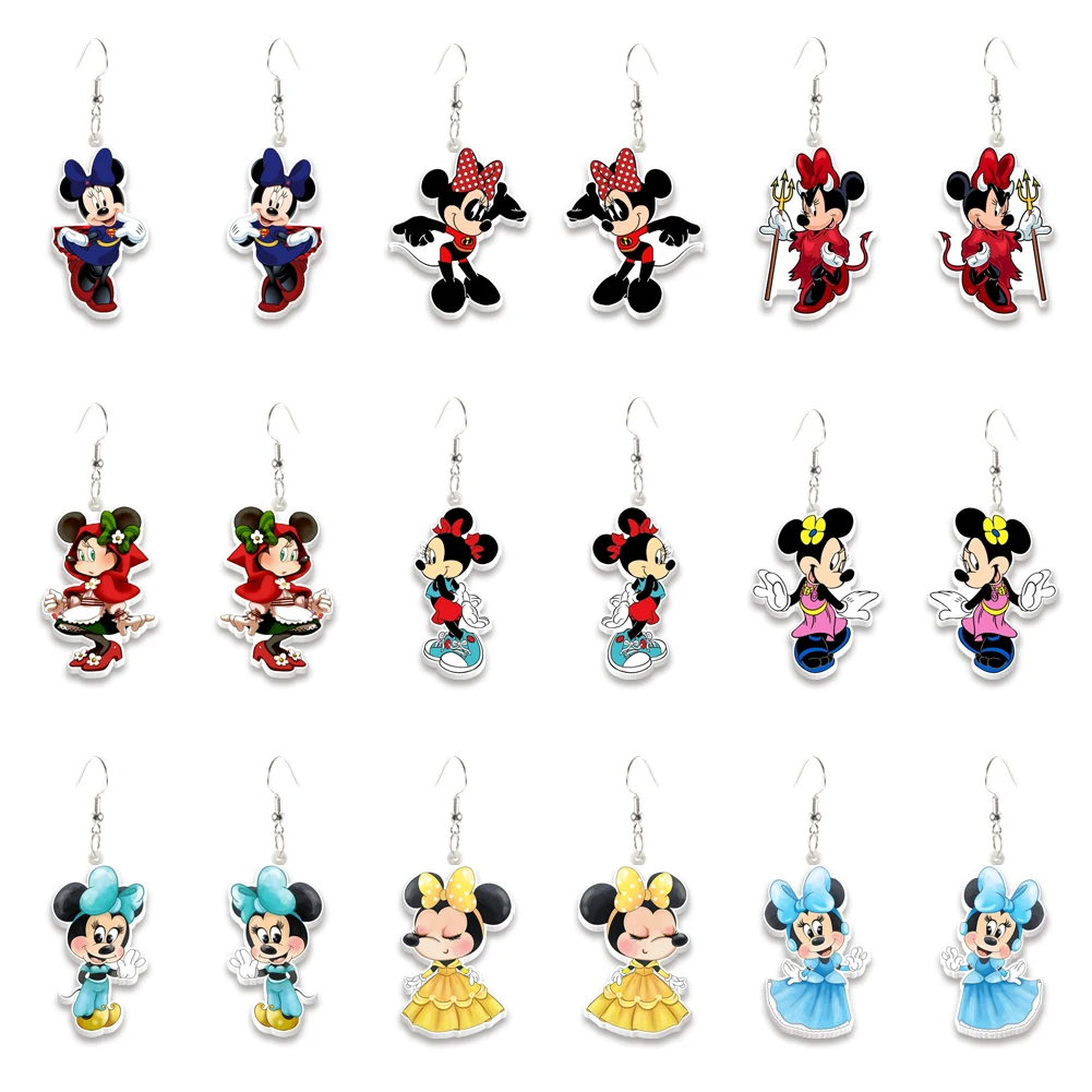 Disney Funny Mickey Princess Dress Acrylic Pendant Earrings For Girls Colorful Earrings Cute Jewelry Accessories Gift