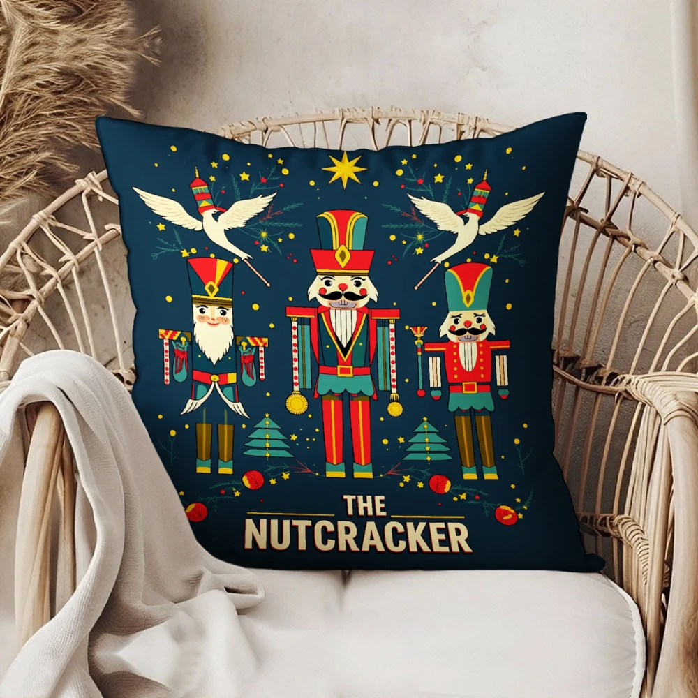 Decorative Throw Pillow Case Navy Blue The Nutcracker Christmas Soldiers And Birds Print For Living Room Sofa Bedroom Home Decor