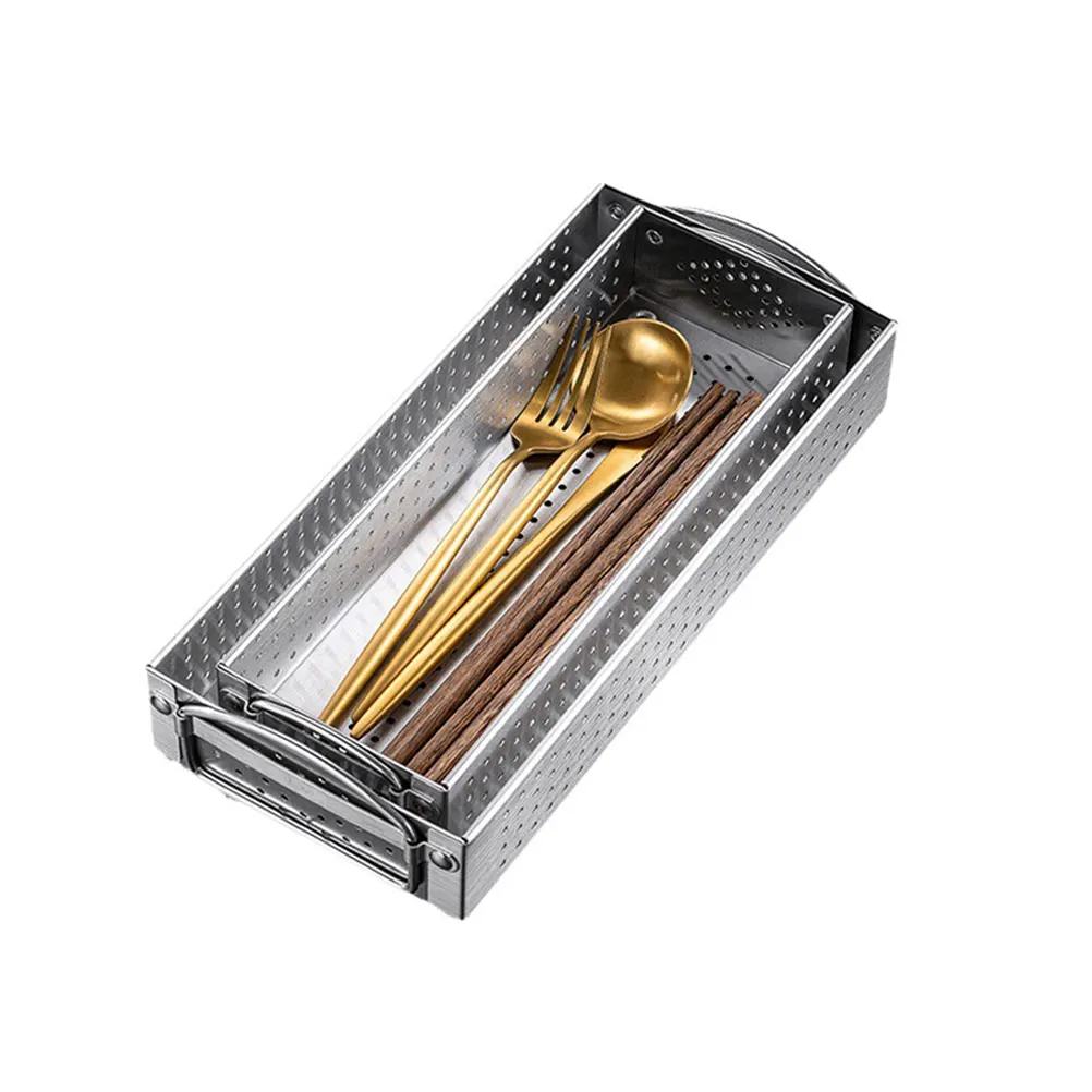 

Stainless Steel Utensil Holder Large Capacity Multi-Function Cutlery Organizer Drainage Design Metal Chopsticks For Kitchen
