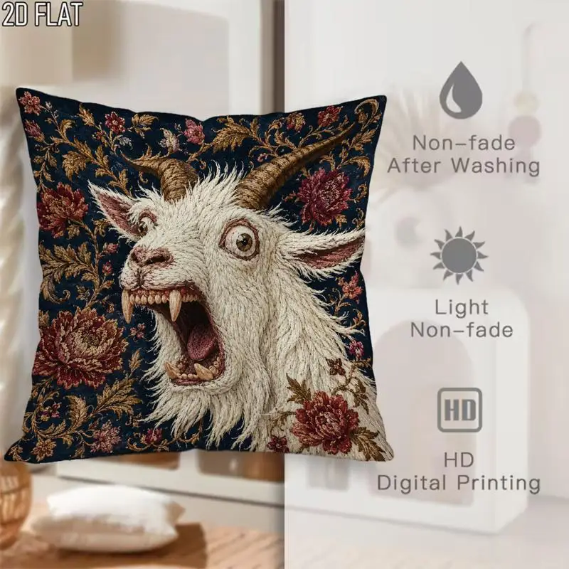 1PC Goat Head Floral Print Pillow Cover Dark Blue Golden Leaf Red Flower Decorative Throw Pillow Sofa Couch Bedroom Home Decor
