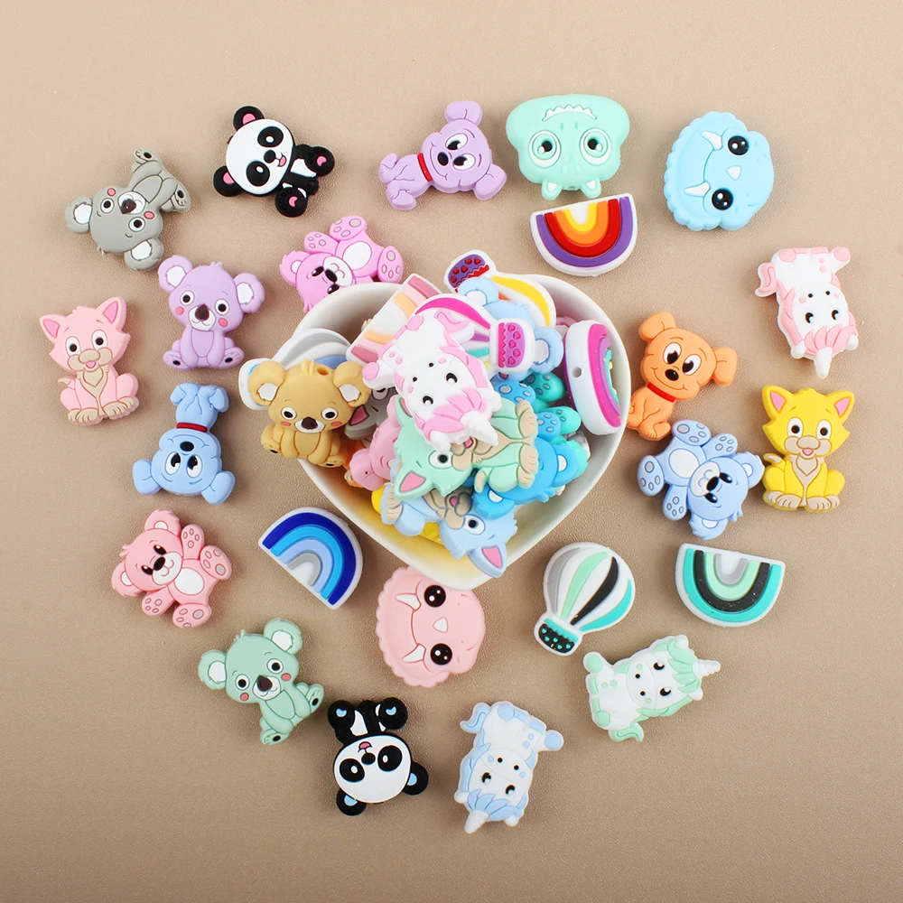 5/20/50pcs/Lot Silicone Beads Baby Cartoon Koala Bear Unicorn character Teething Beads DIY Pacifiers Chain Clip Baby Accessories