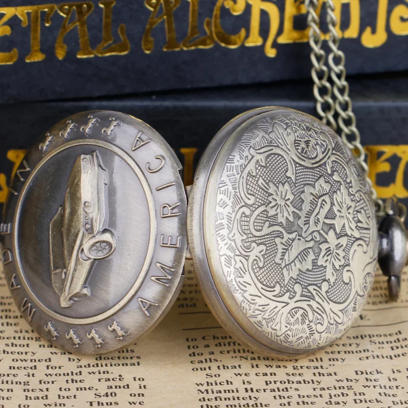 Collana con orologio da tasca al quarzo intagliato con motivo Vintage per auto, uomo, donna, regalo per bambini, ciondolo FOB