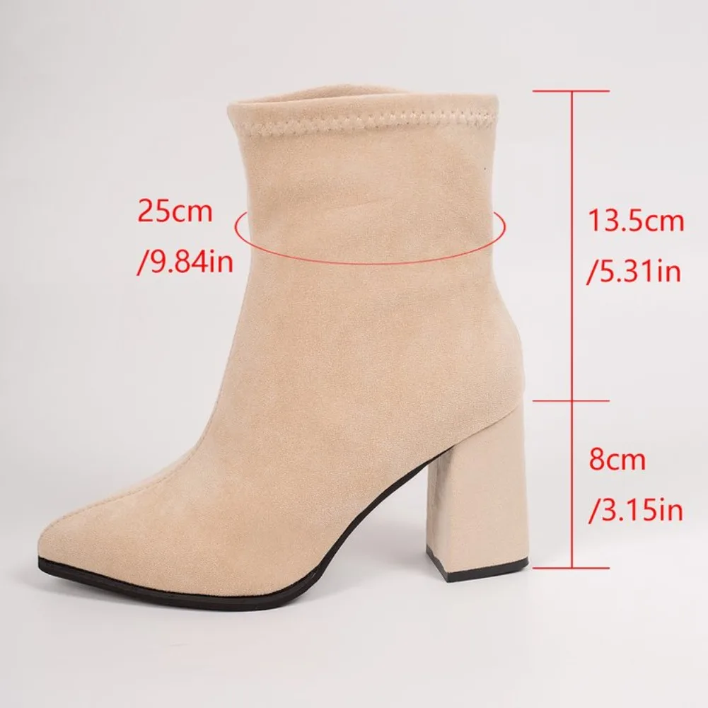 2026 Winter Damenstiefel Spitze Stretch-Sockenstiefel Modische Einfarbige Damenschuhe Hochhackige Kurze Stiefel Moderne Damenschuhe – Detail 30