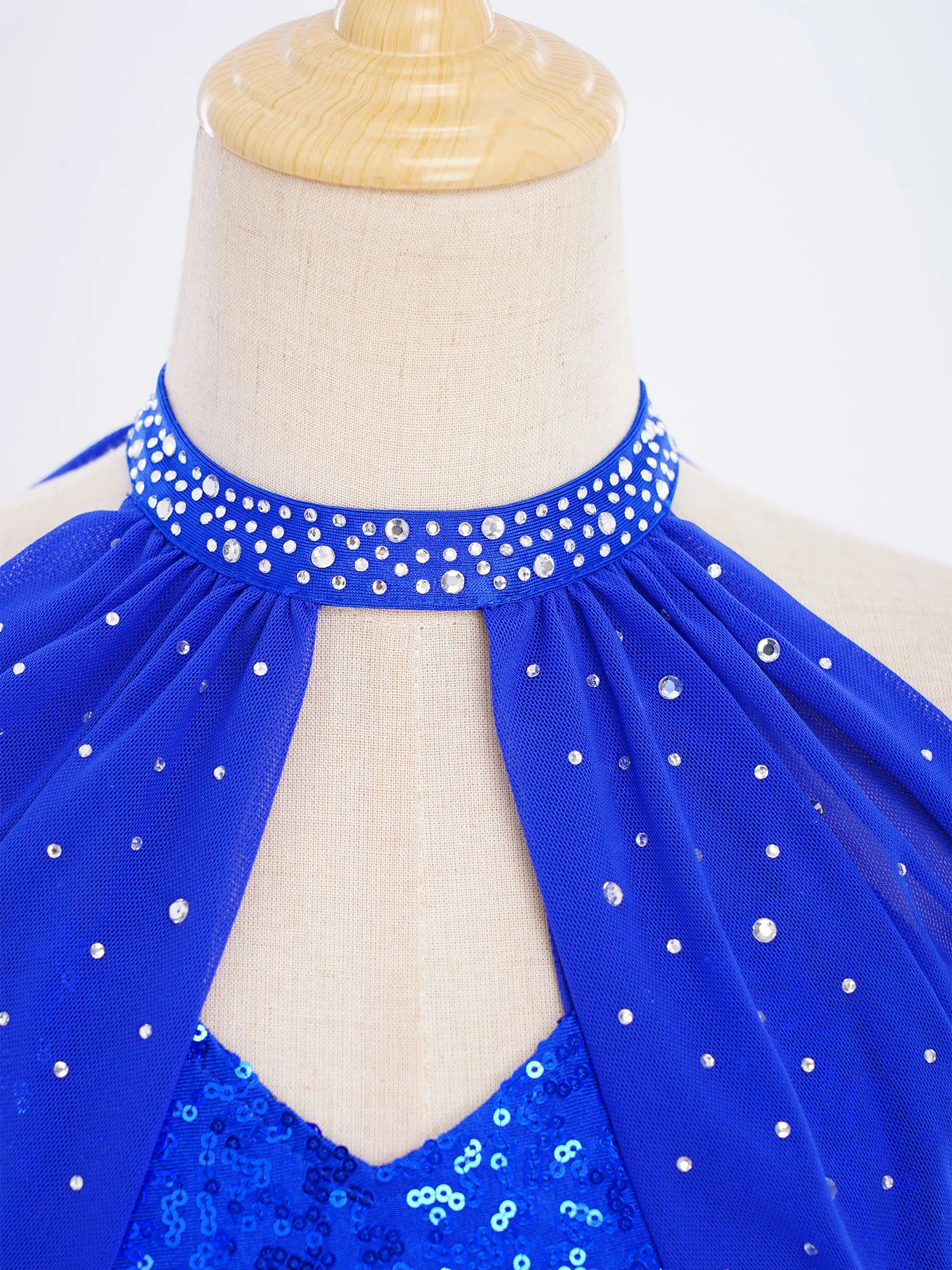 Kid Girls Glittery Sequined Latin Dance Dress Salsa Jazz Tango Dance Sleeveless Ruched Mesh Overlay Bodice Tassel Leotards Dress image 2