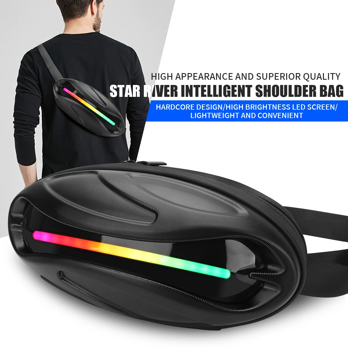

Galaxy Flowing sytle Satchel with LED Screen Display APP Control Riding Drop Waterproof Dynamic Screen Travel Cycling Bag