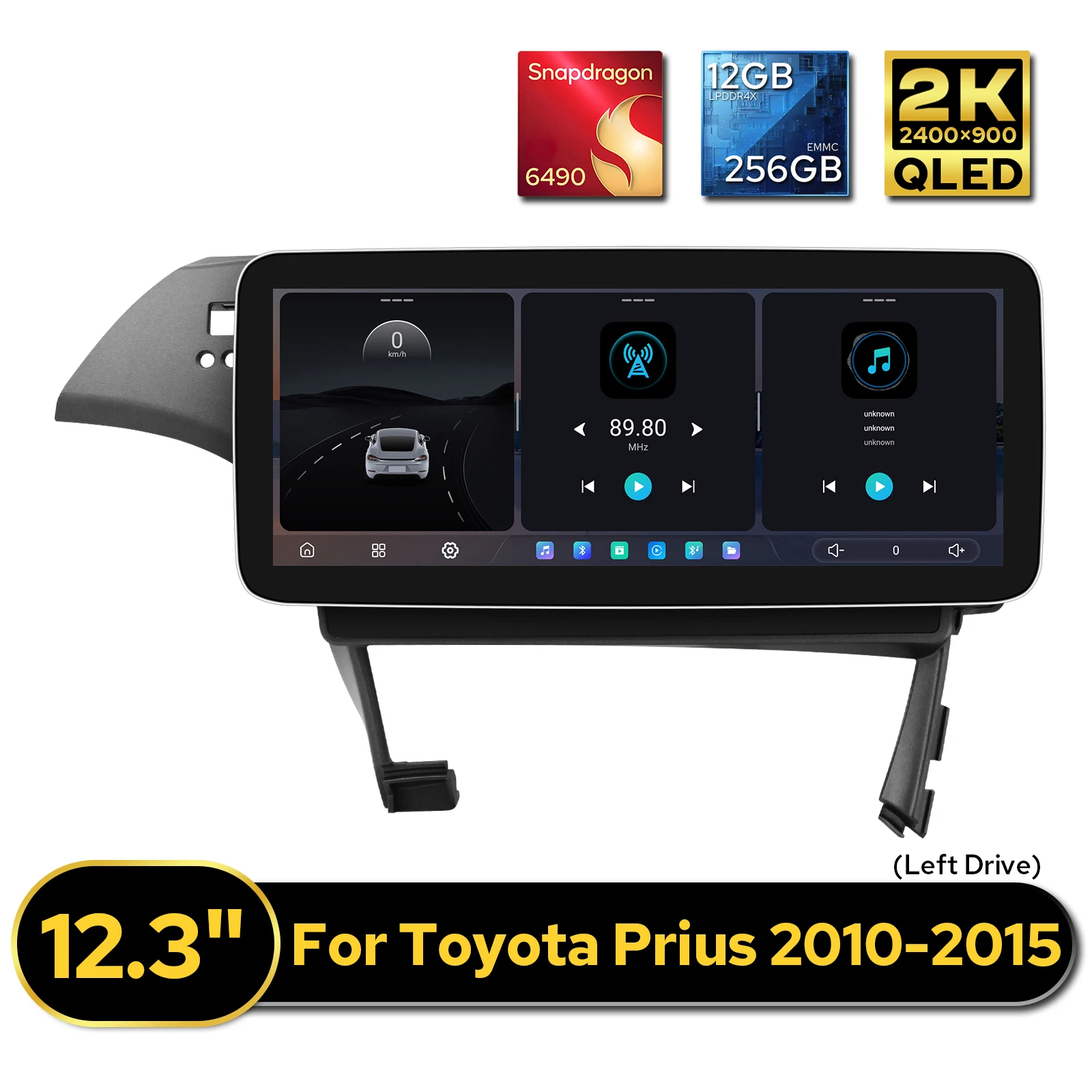 JOYING 12.3 Inch QLED Touchscreen Car Radio Head Unit for Toyota Prius 2010-2015 12GB 256GB Dual Bluetooth CarPlay Multimedia
