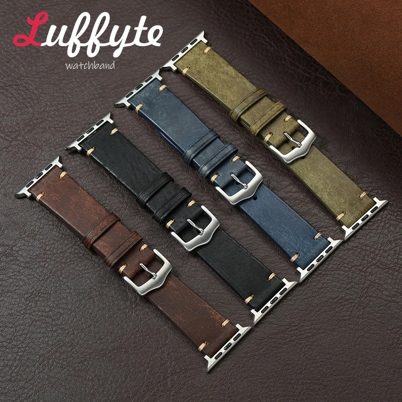 تأثير خاص الكراك جلد البقر حزام ساعة اليد لساعة أبل 38/40/41/42/44/45/46/49 مللي متر ل Iwatch 1-10 SE Ultra 2 الساعات