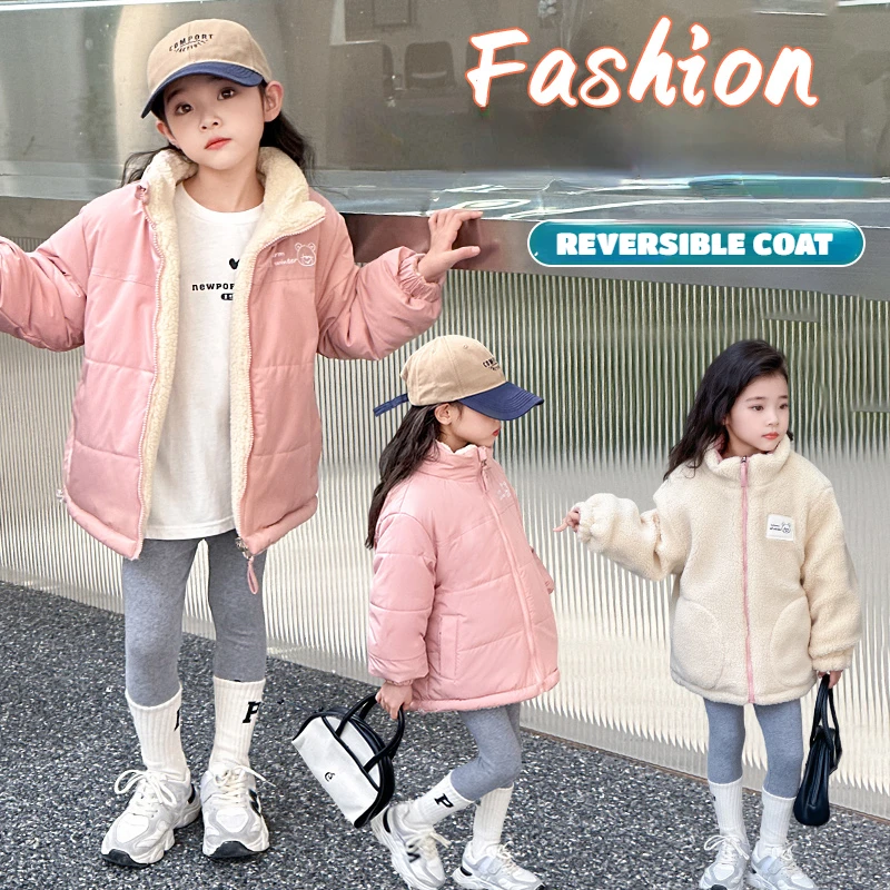 

Jacket for Girls Boys Outerwear Children Coat Winter Clothes Kids Reversible Casualwear Unisex Childhood Both sides 7-12Y