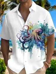 Hawaiian Men's Short Sleeve Shirt Summer Seaside Resort Men's Casual Shirt Beach Party Short Sleeve Shirt Marine Animal Print