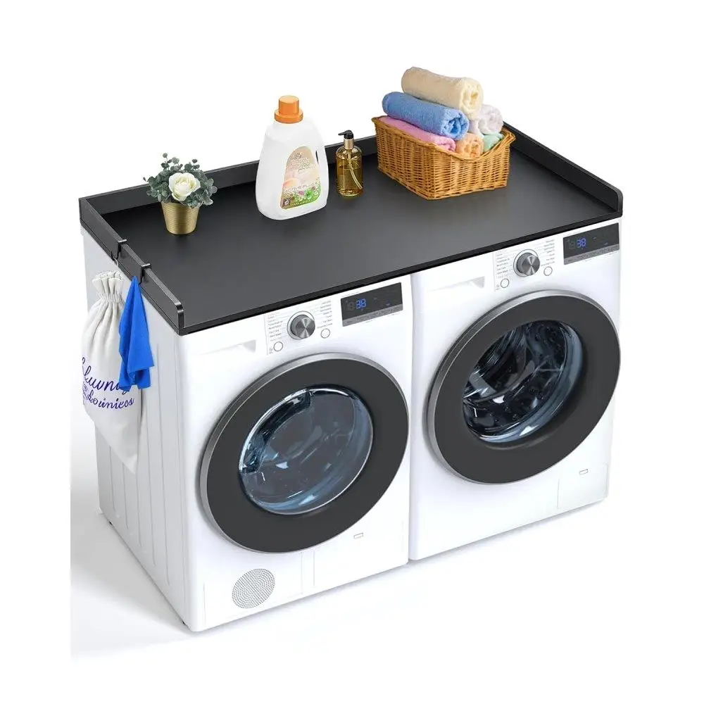 

Washer Dryer Countertop Black 27.5 inch Depth 54 inch Width Wood Top for laundry Room Organization with Edge Rails