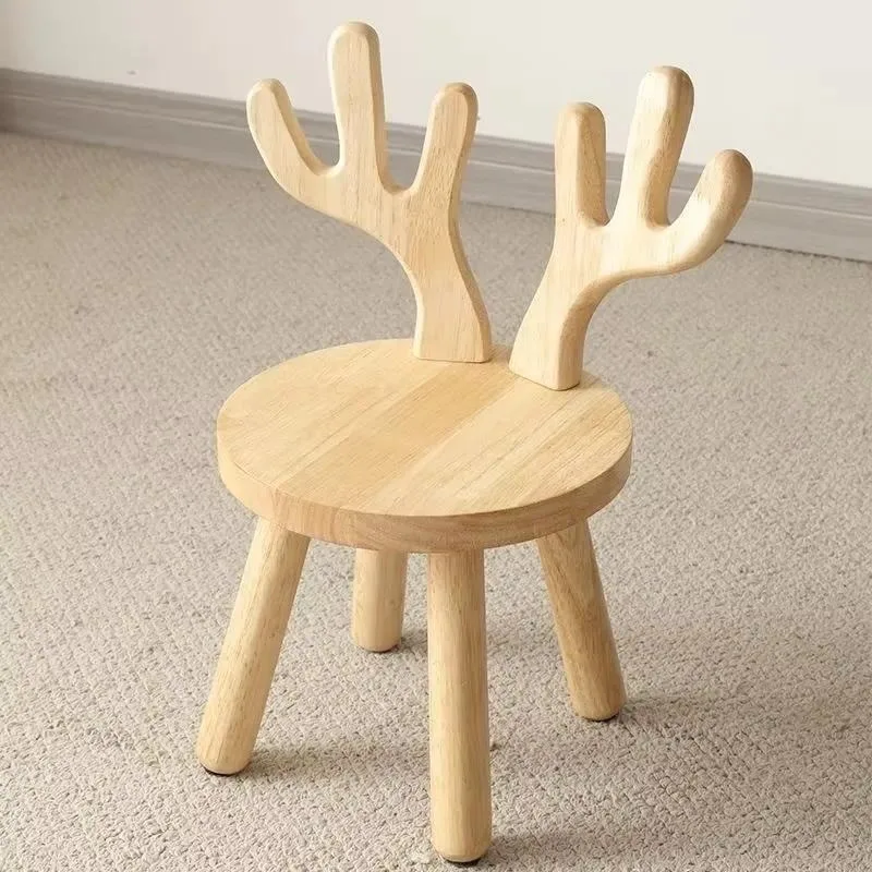 Solid Wood Round Backrest Shoe Changing Stool Modern Simple Deer Shaped Design Living Room Detachable Seat for Adults Elderly