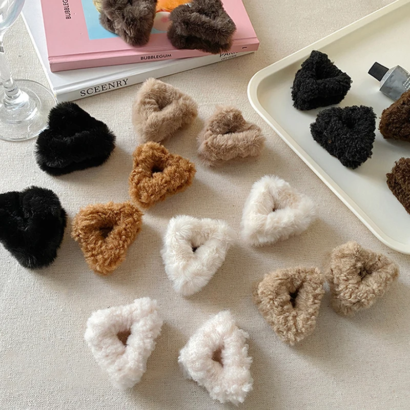 1 Pair Sweet Plush Cat Ear Hair Clip Forehead Bangs Small Claw Fluffy Hairgrips Faux Fur Crab Clip Barrette Hair Accessories