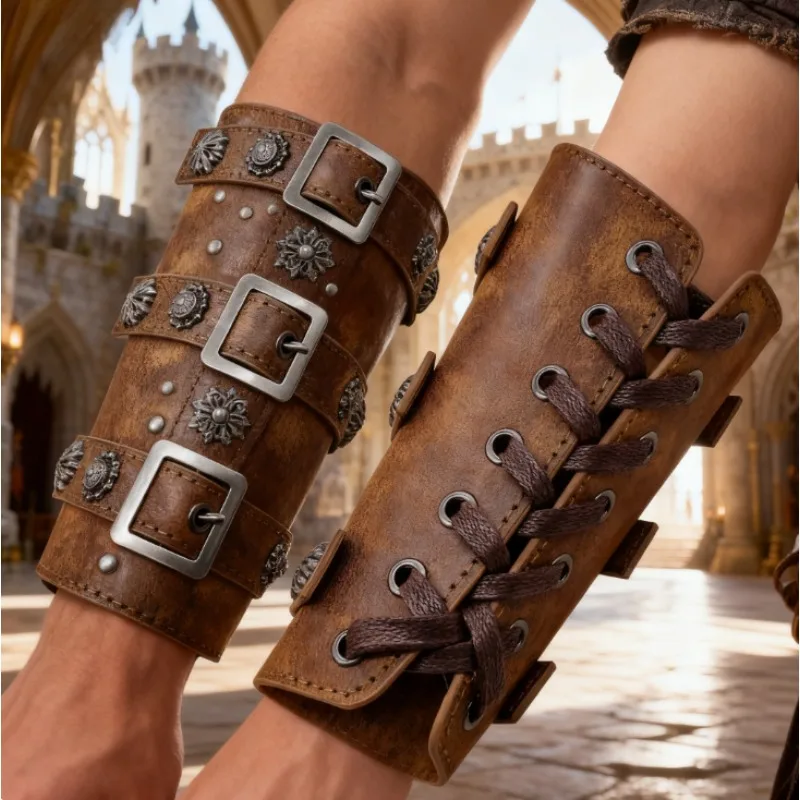 Kostiumy i rekwizyty - Templarska zbroja na przedramię - Postarzana stal z inkrustacjami krzyża krzyżowca do przedstawień teatralnych