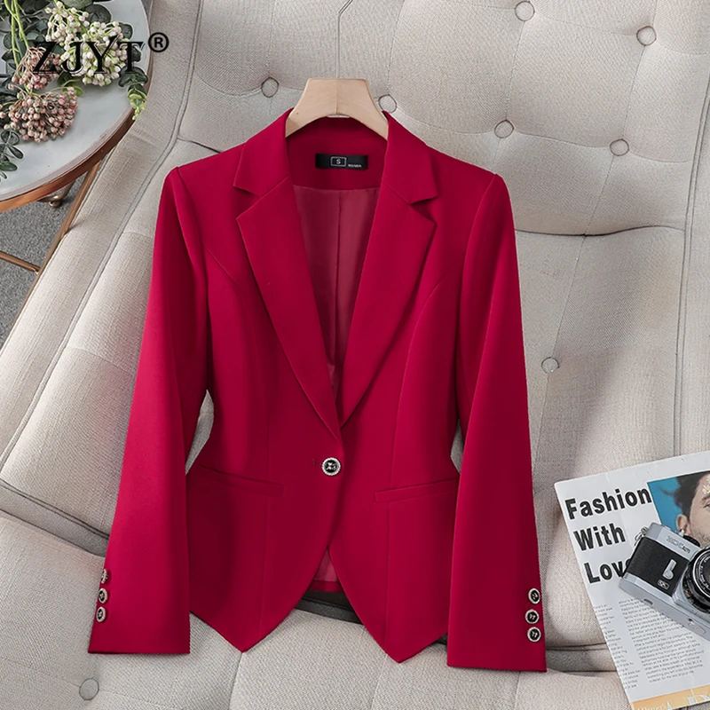 ZJYT Elegant Ladies One Button Blazers Femininos 2025 Spring Woman Jacket Coat Office Work Outerwear Plus Size Veste Femme Red