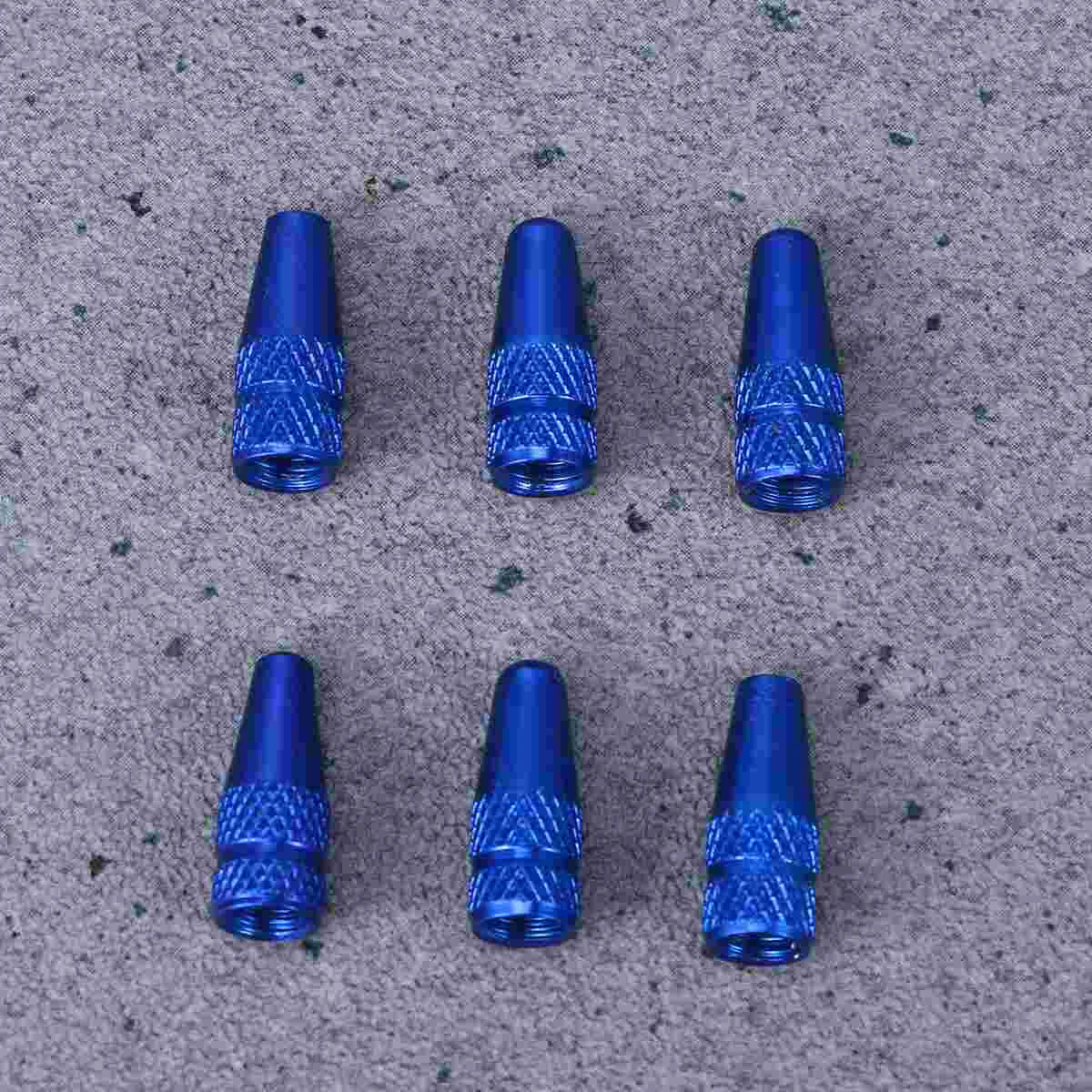 

6 Pcs Aluminum Alloy French Caps for Road Bike Mountain Bike Tyre Air Caps Dust Covers (Blue)