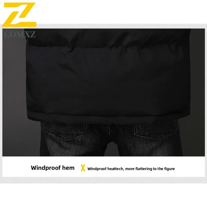 COMXZ Men Winter Cotton Coat Trendy Hooded Thickened Camping Lightweight Padded Jacket Cold Weather Warm Street Style Outerwear