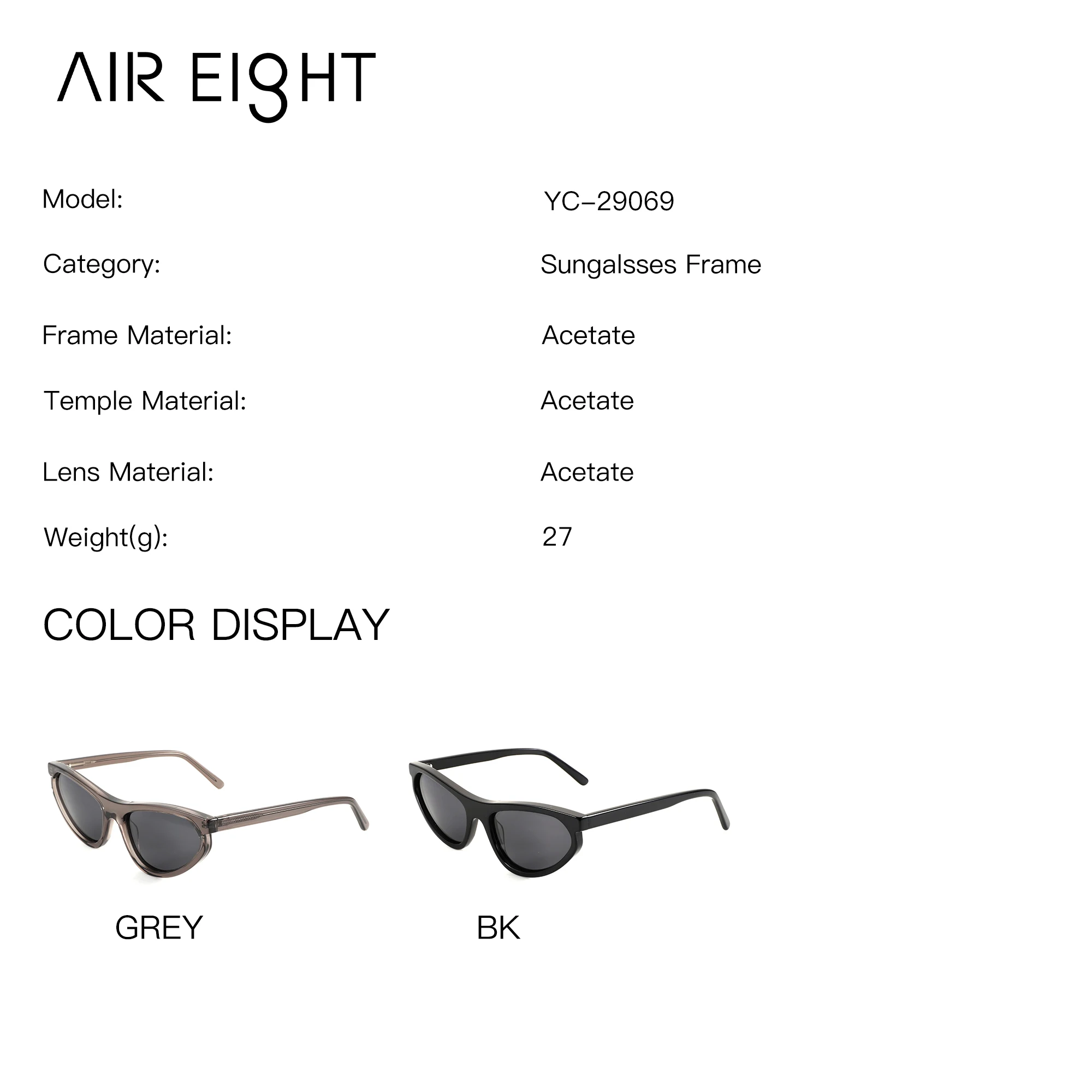 AIR EIGHT L Size Cat Eye Acetate For Men And Women Prescription Sunglasses Polarized UV400 Progressive Casual Glasses