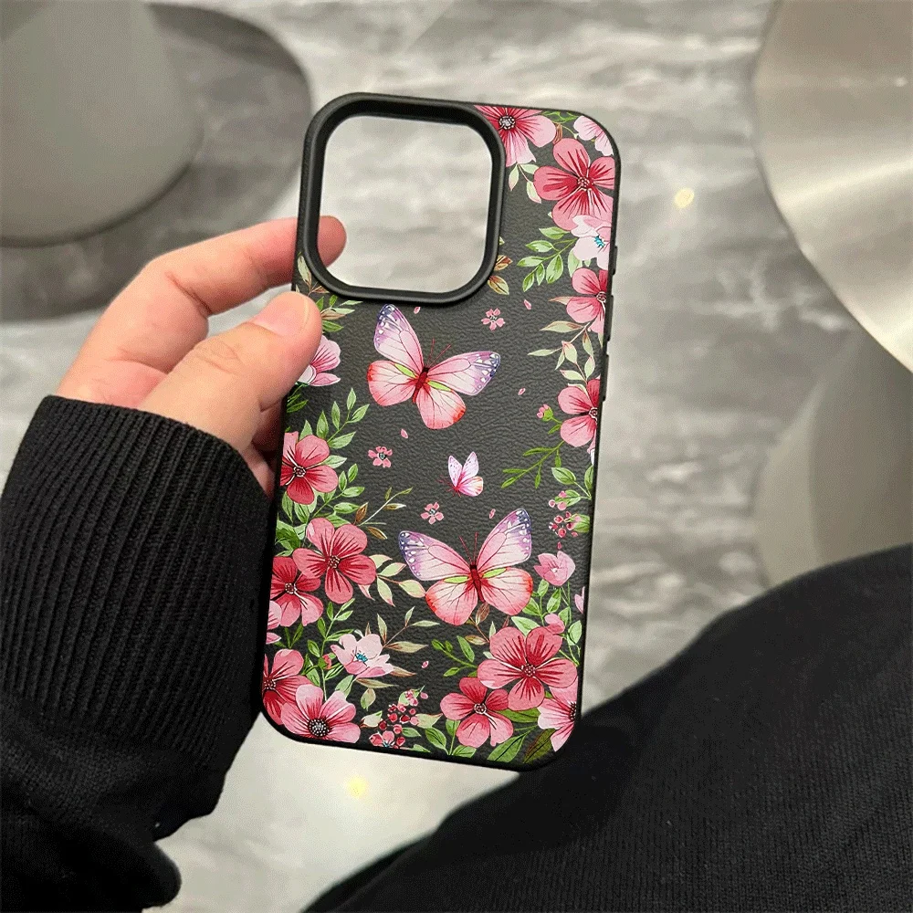 Rosa geblümte Schmetterlings-Handyhülle für iPhone 17 16 15 14 13 12 11 Pro Max 16 15 14 Plus 17 16 15 Pro 17Air Silikon-Matt-Cover – Detail 8