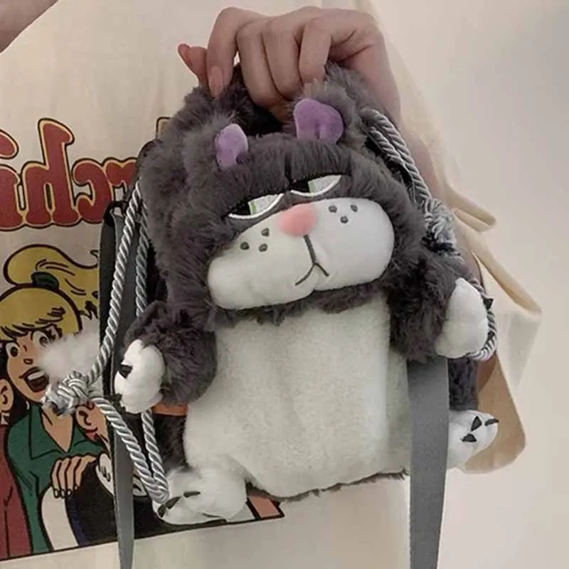 Cute Plush Lucifer Cat Shoulder Bag Big Fat Cat Toys Cute Cat Cartoon Plush Bag Doll Crossbody Bag Zero Wallet