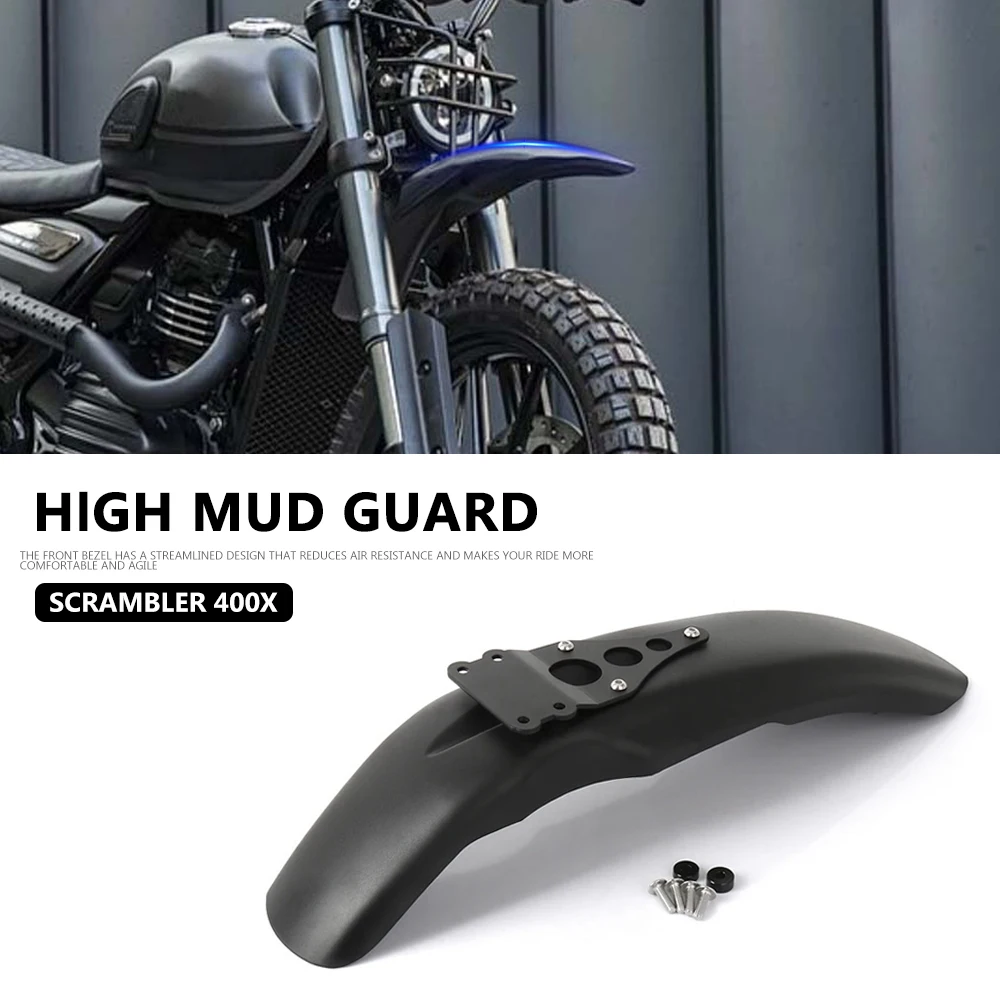 

For Scrambler 400X SCRAMBLER 400 X 2024 New Motorcycle Front High Mudguard Fender Plastic Cover Black Durable