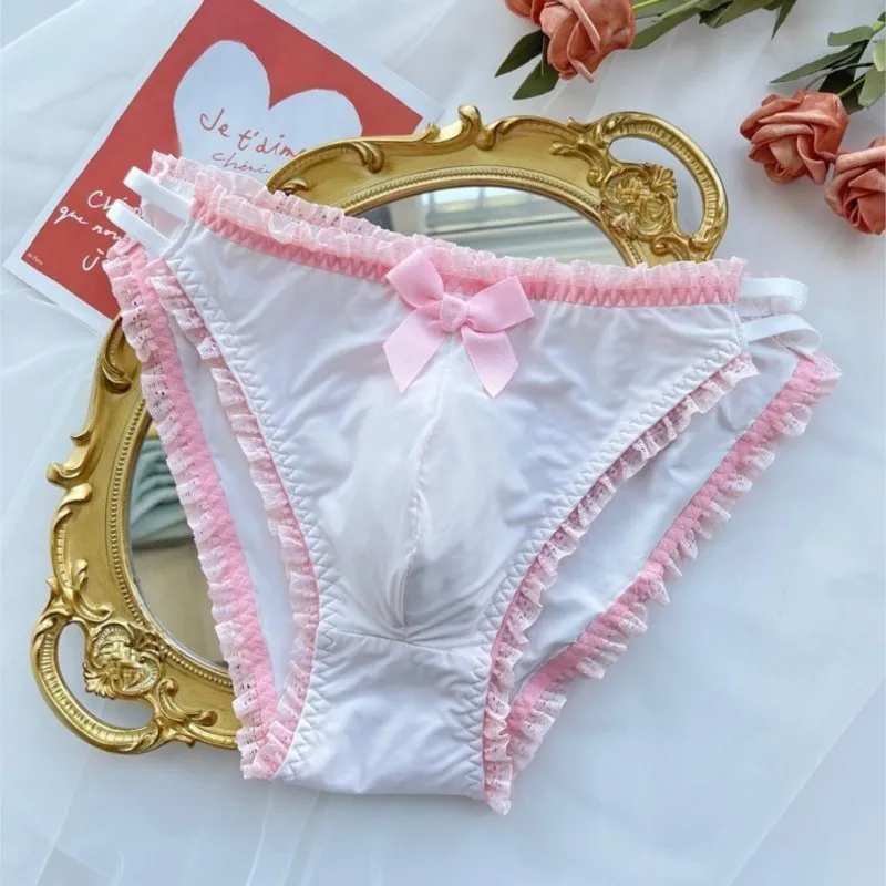 Panties Man's Lace Hem Butterfly Embroid Sweet Briefs LGBQ Group Special Panties Run Tours FKK Party Live Show Dance