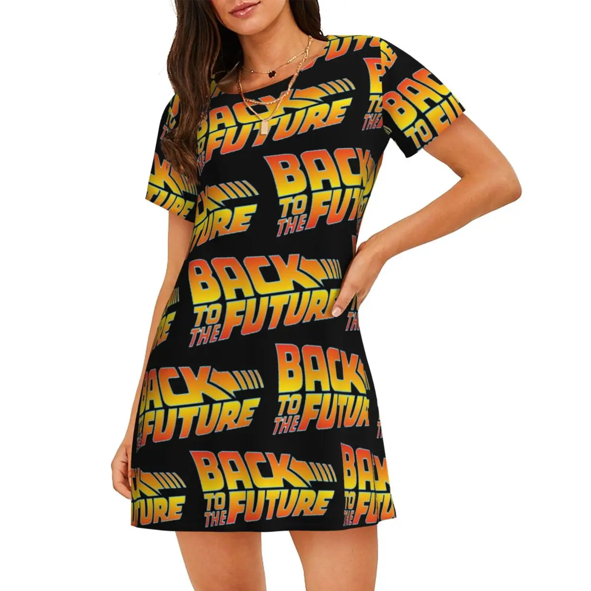 Back To The Future Movie Logo Short Sleeves Nightdress For Sleeping Sleepshirts Women Short Sleeve Nightgowns Loose Pajama Dress
