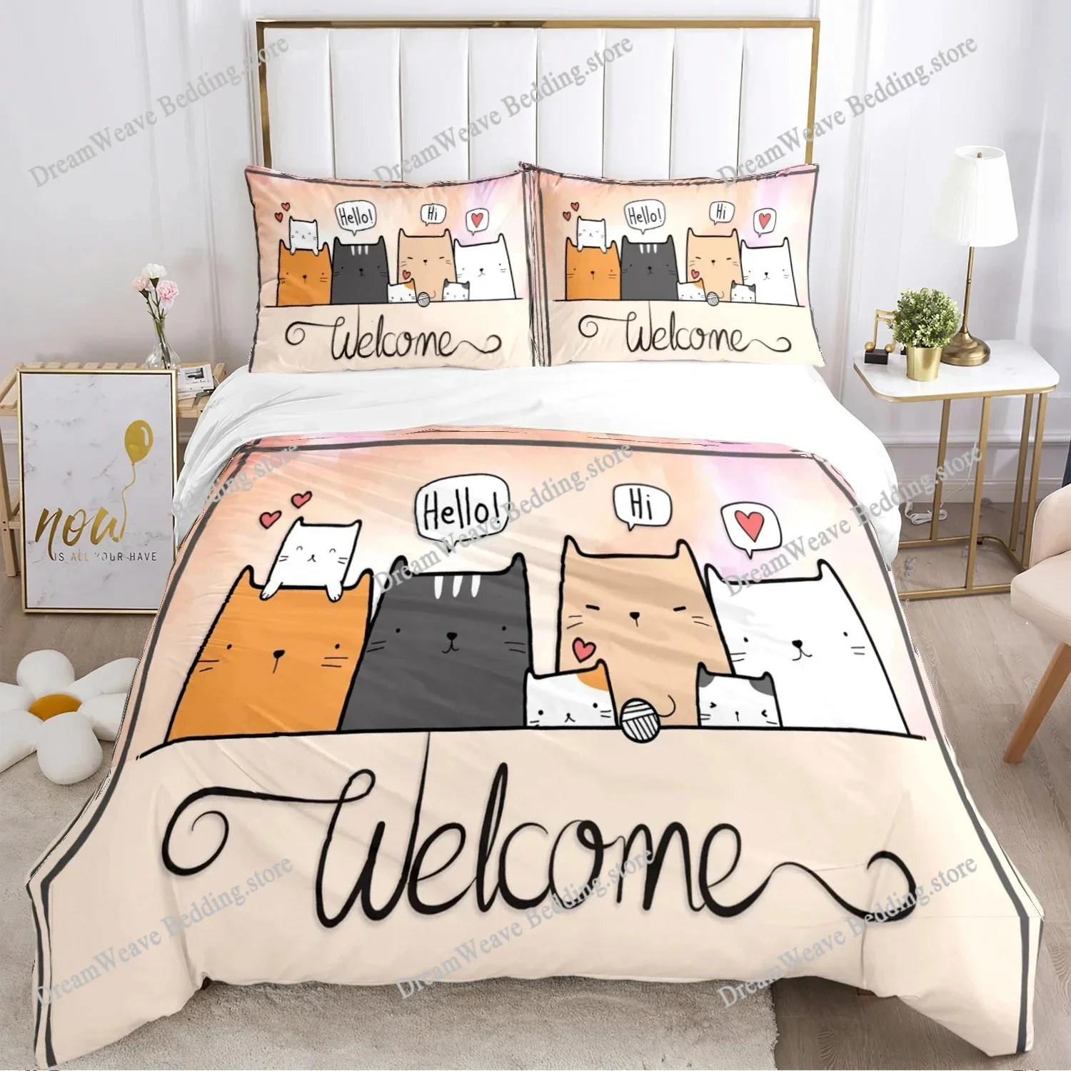 

Fashion Duvet Cover Cartoon Bedding Set Cat Dog Animal Soft Quilt Cover and Pillowcases for Teens Boys SingleTwinQueenKing