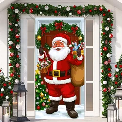Christmas Door Cover Black Santa Claus Decorations Merry Christmas Banner Decor Christmas Bells Tree Vintage Wall Hanging Banner