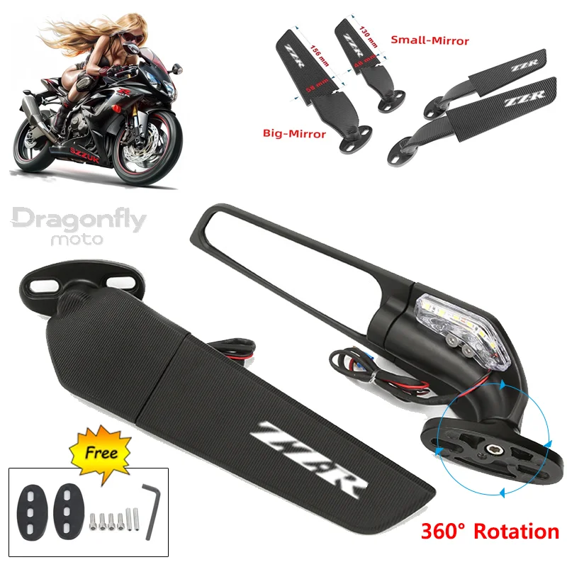 

Зеркала на крыле мотоцикла для Kawasaki ZZR600 ZZR1200 1400 ZZR 600 1200, регулируемое вращающееся боковое зеркало заднего вида с логотипом