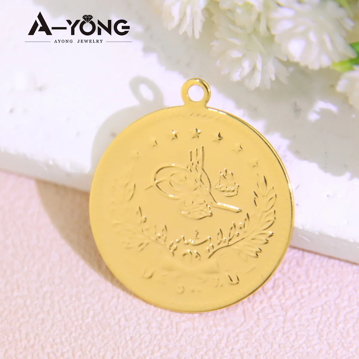 10 Stück vergoldete Münzen Anhänger 21 Karat Gold Farbe Türkische Lira Anpassen Halskette Armband Teile Dubai Islamischer Vintage-Schmuck – Detail 8
