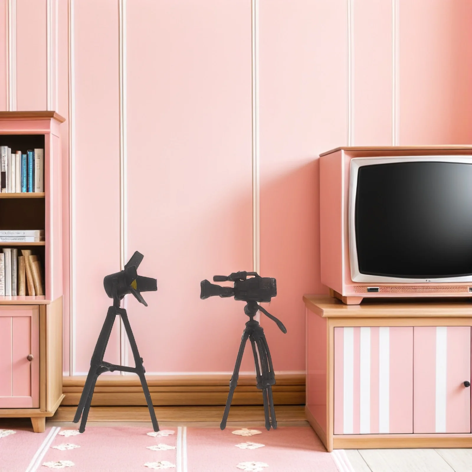 

2pcs Miniature Camera Tripod Stand For Dollhouse Photography Accessory Micro Landscape Decoration Mini Resin Tripod Set
