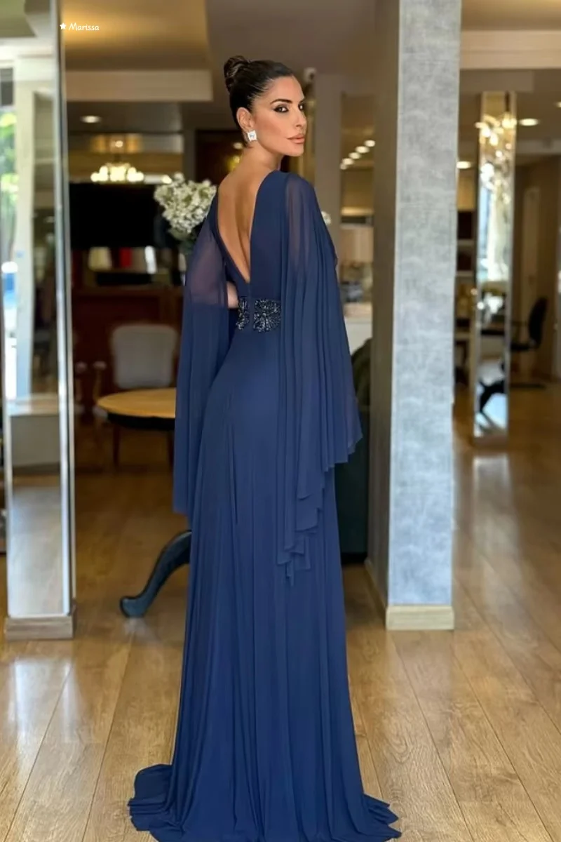 Marissa feito sob encomenda vestidos de noite mulher elegante luxo feminino elegante vestido de festa linha uma decalque tule com decote em v mangas compridas baile