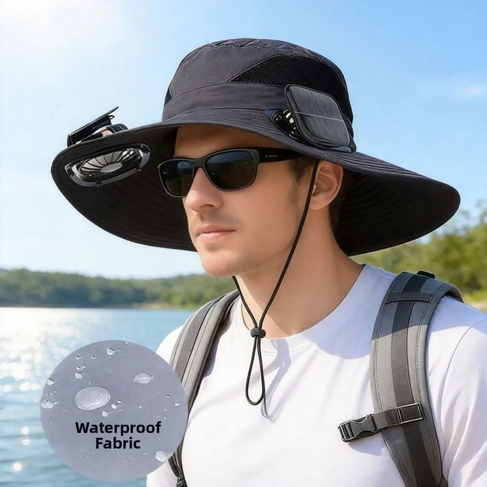 Dual Fan Solar Fan Hat 3 Speeds UV Protection Summer Fan Visor Cap Strong Wind Lightweight Wide Brim Sun Cap Hot Weather