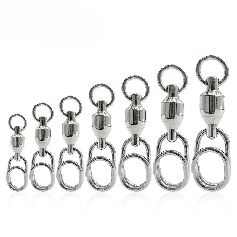 10Pcs Fishing Connector Rolling Swivel Snap Stainless Steel Swivels Ball Bearing Fast Snap Clip Fishing Lure Connector Tackle