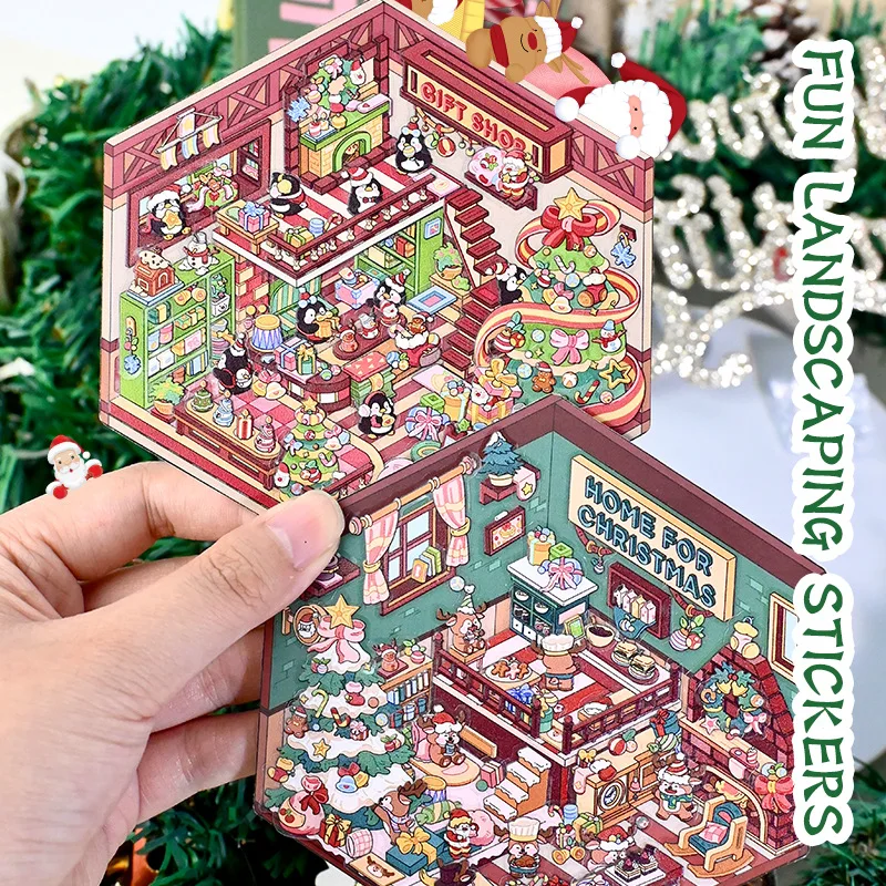 

Christmas Theme DIY 3D Sticker Cartoon Pocket Cabin Scene Stacking and Pasting Festival Birthday Gift for Kid Child Student