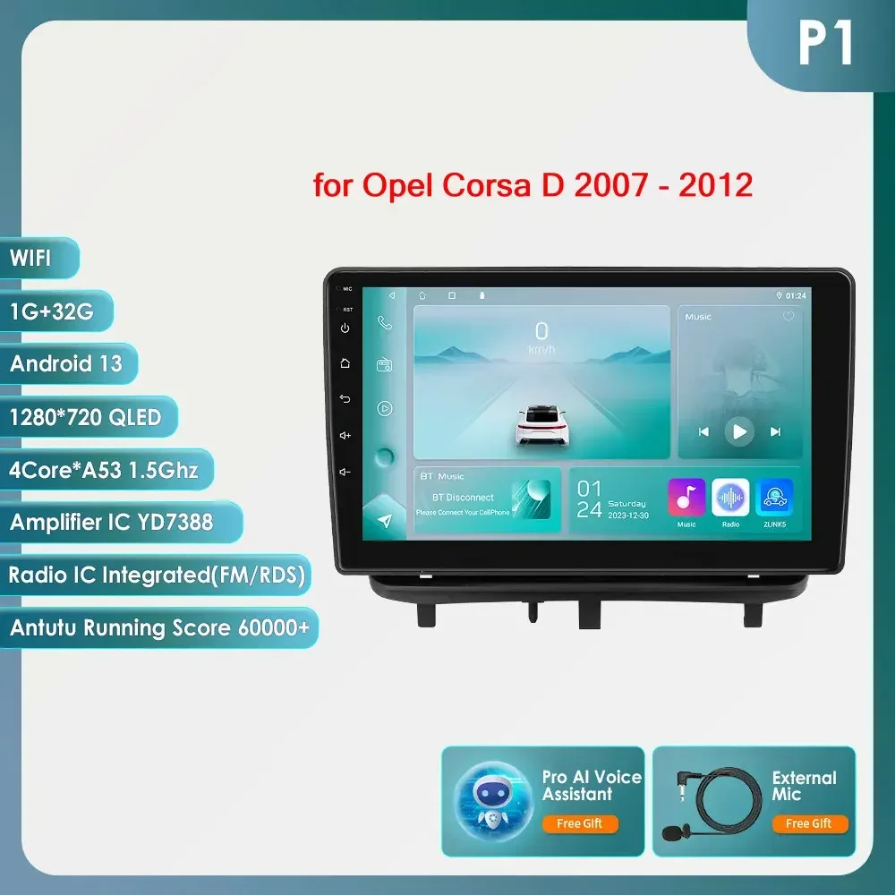 Carplay 4G 2Din Android 14 Autoradio voor Opel Corsa D 2007-2012 Hatchback Van Multimedia Video GPS DSP AI Intelligente Speler RDS - afbeelding 1